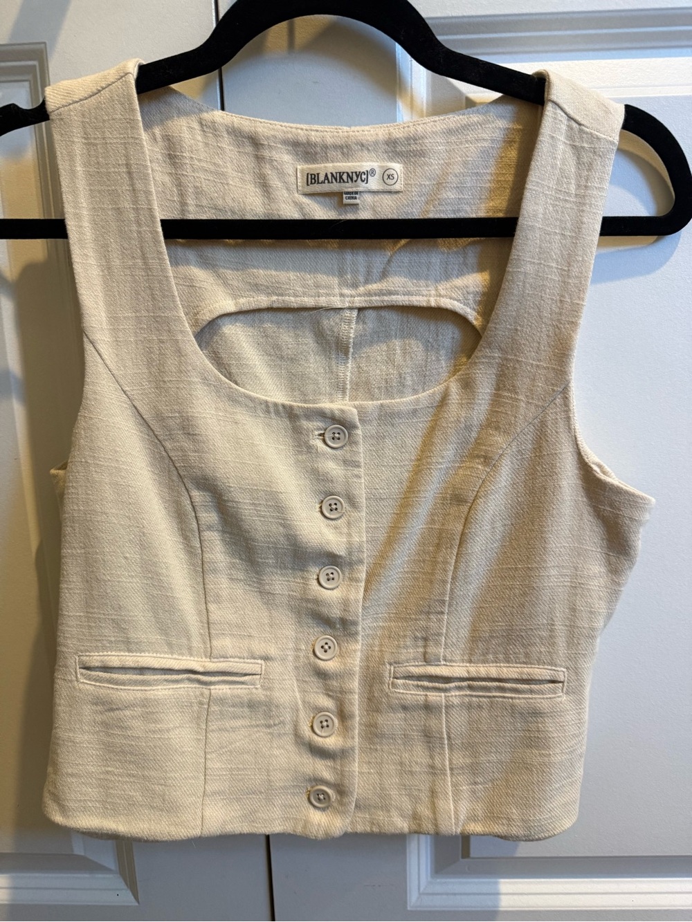 Blank NYC Cream Button-Front Crop Vest